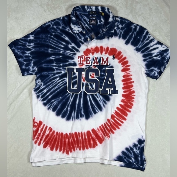 Polo Ralph Lauren Official Team USA XL Custom Slim Fit 2020 Tie Dye Polo Shirt - Picture 2 of 11